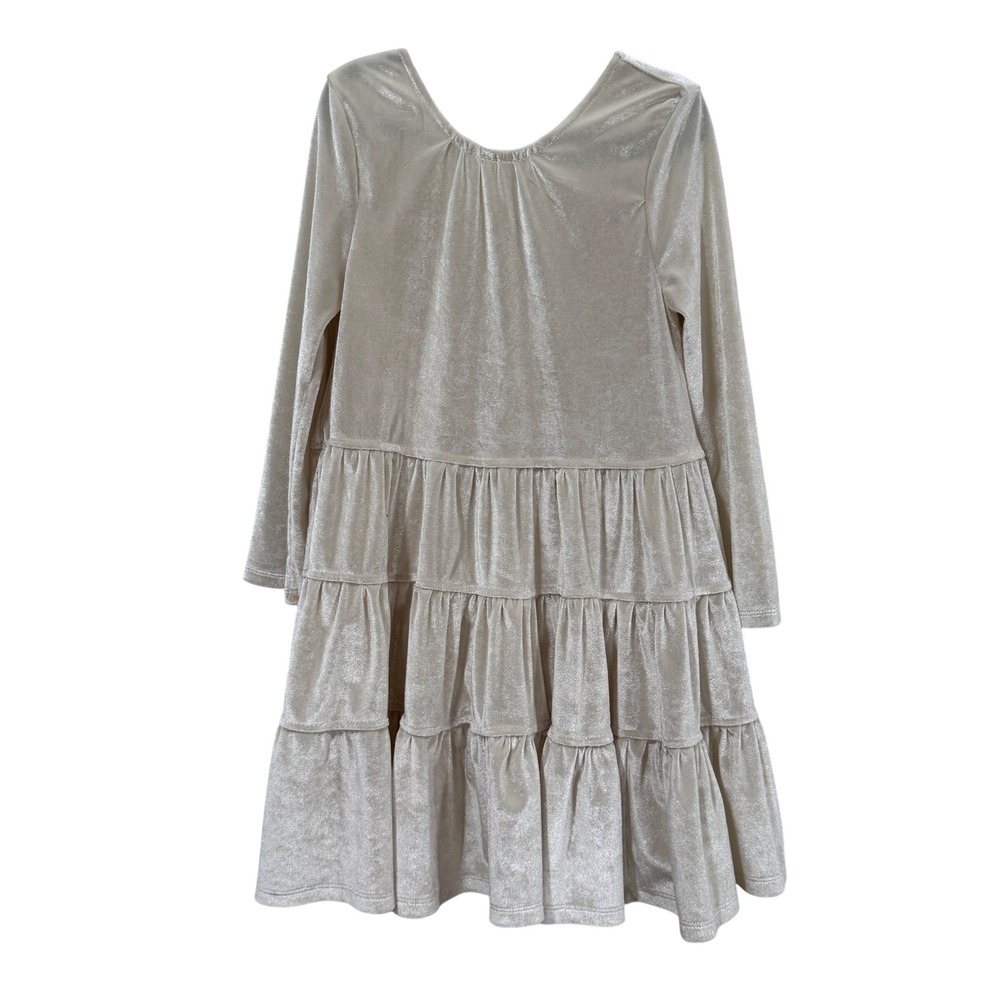 Pink Chicken Girls 6Y Cream Crushed Velvet Tiered Long Sleeve Holiday Dress